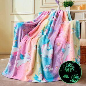 Glow in the Dark Unicorn Blanket Gifts for Girls Age 2-12 Soft Cozy Throw 50x60